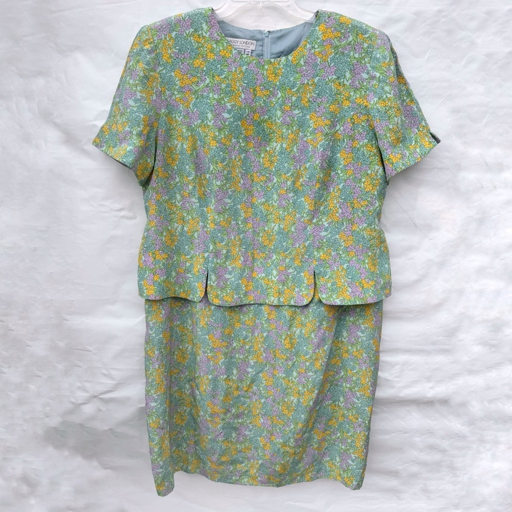 Maggy London // vintage silk pastel floral print midi dress size 18 z26